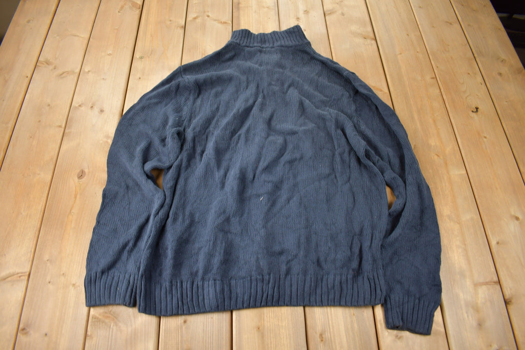 Vintage Y2K Chaps Embroidered Logo Quarter Zip Knit Sweater Size L