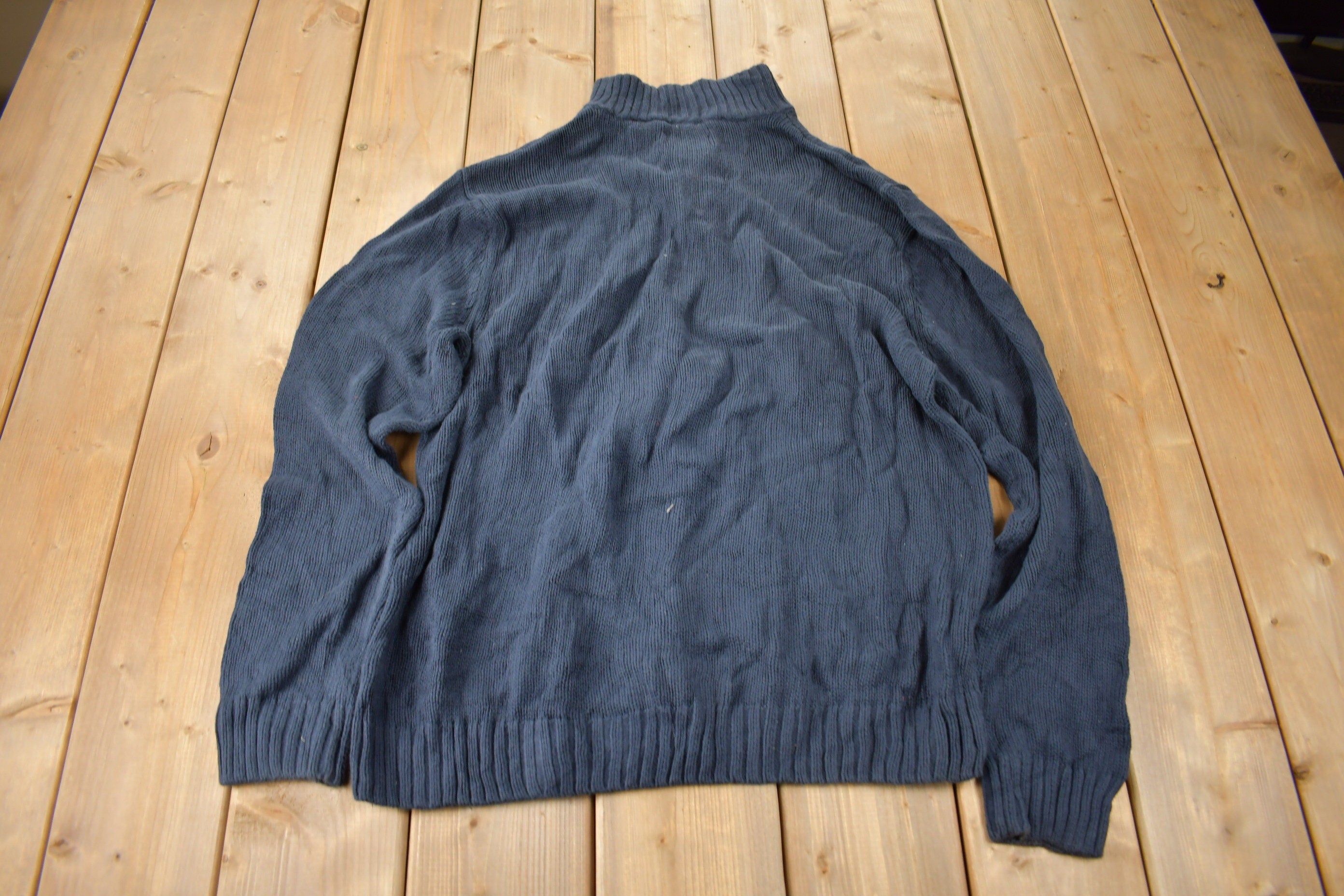 Vintage Y2K Chaps Embroidered Logo Quarter Zip Knit Sweater Size L