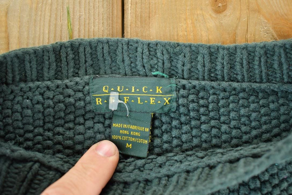 Vintage 1990s Quick Reflex Cable Knit Abstract Pattern Crewneck Sweater