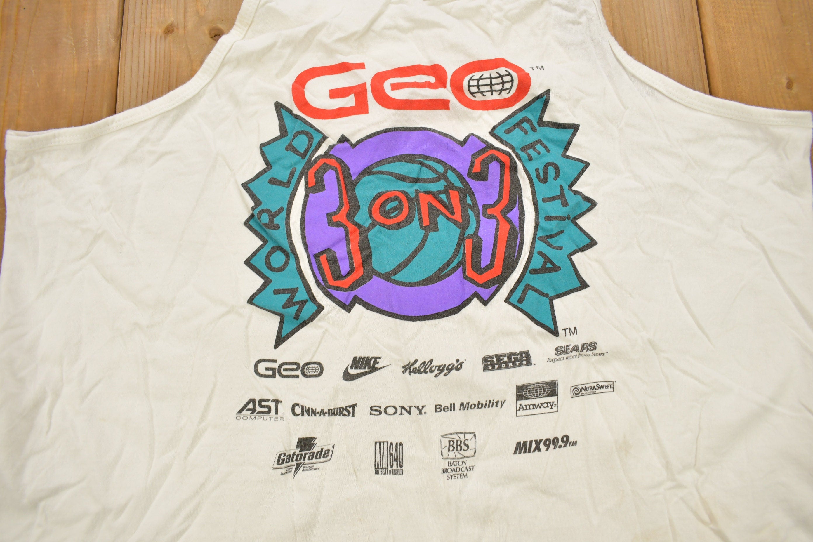 Vintage 1990s 3 On 3 World Festival Graphic Tank Top Shirt