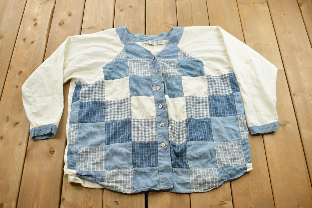 Vintage 1990s Steffano Denim Patchwork Quilted Button Down