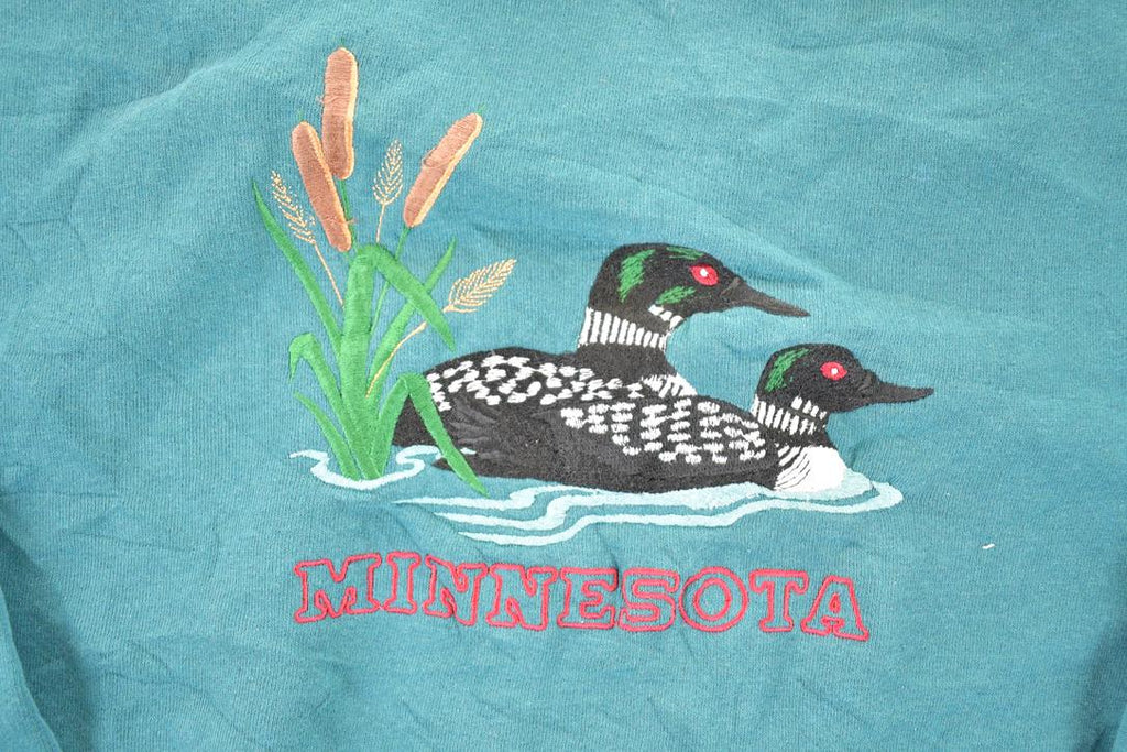 Vintage 1990s Minnesota Loons Crewneck Sweatshirt Men's L / Made In USA / 90s Embroidered Destination Crew Neck