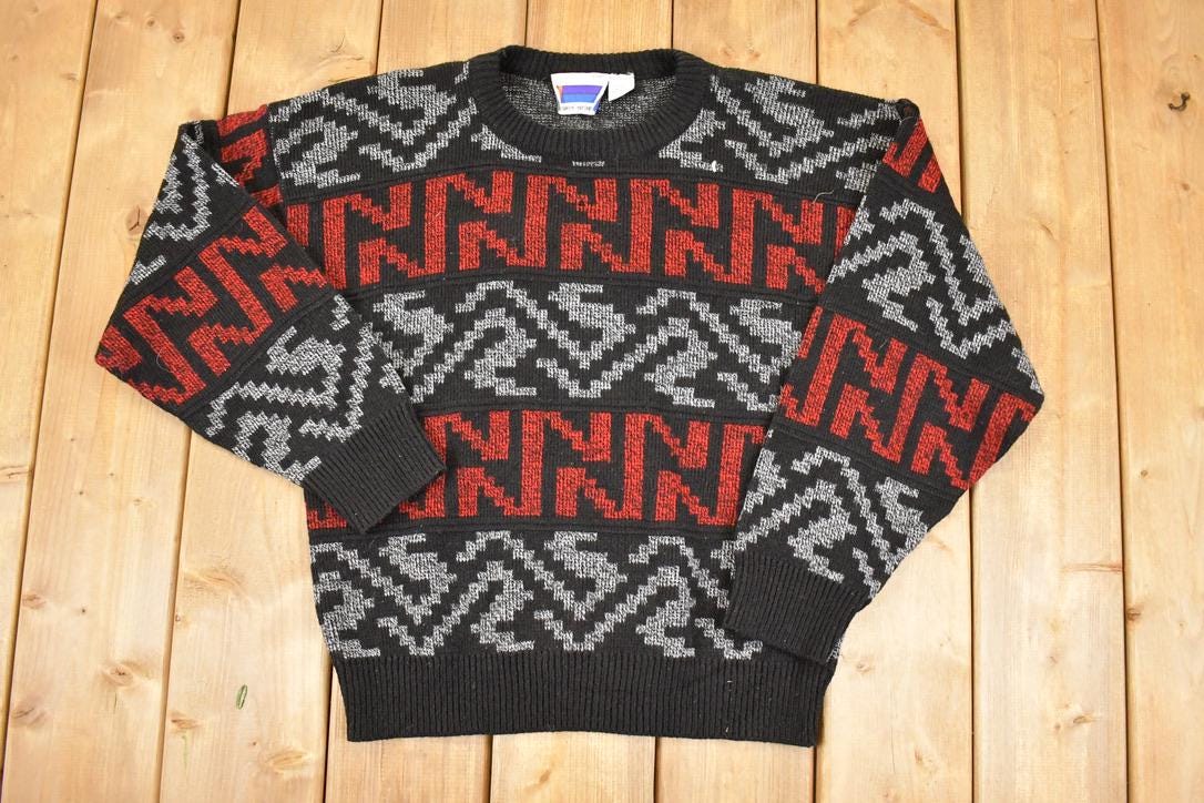 Vintage 1990s Sweater Graphix Abstract Knit Crewneck Sweater Men's L