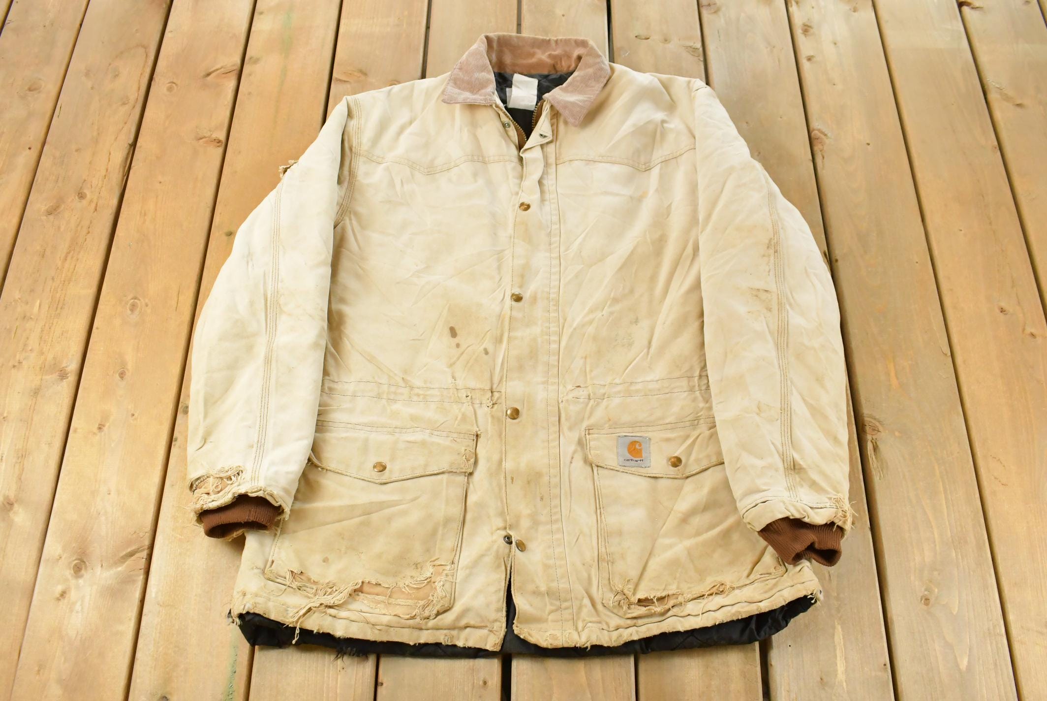 Vintage 1990s Carhartt Sun Faded Canvas Jacket Men's XL