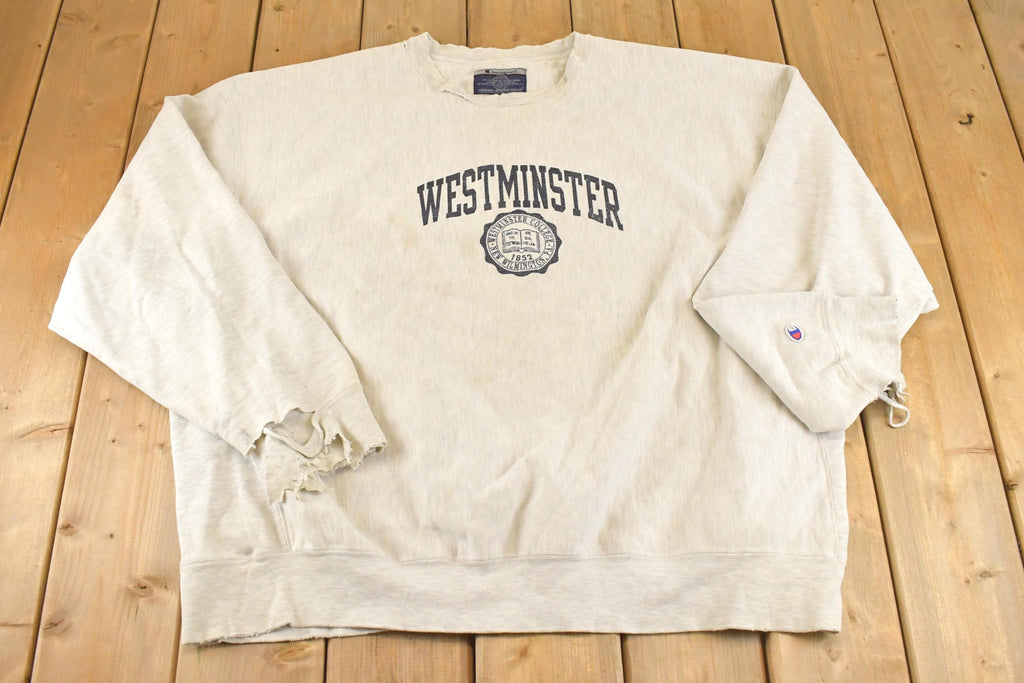 Vintage Y2K Thrashed Westminster College Champion Reverse Weave Sweatshirt Men's XXL / 2000s Heavyweight Sweater / 2000s Cross Grain