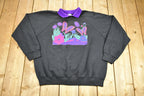 Vintage 1980s Butterfly Floral Graphic Cute Collared Raglan Cut Crewneck Sweater