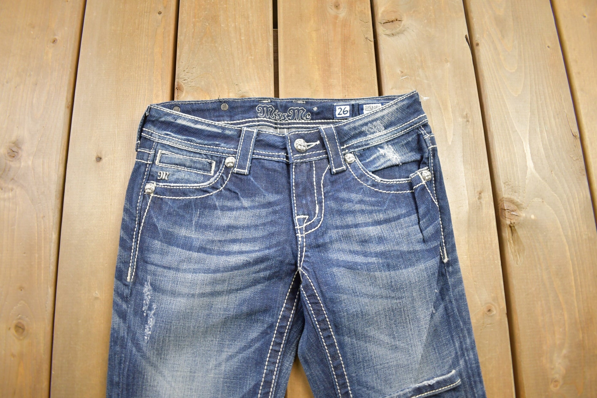 Vintage Y2K Miss Me Bedazzled Low Rise Jeans Size 26x33