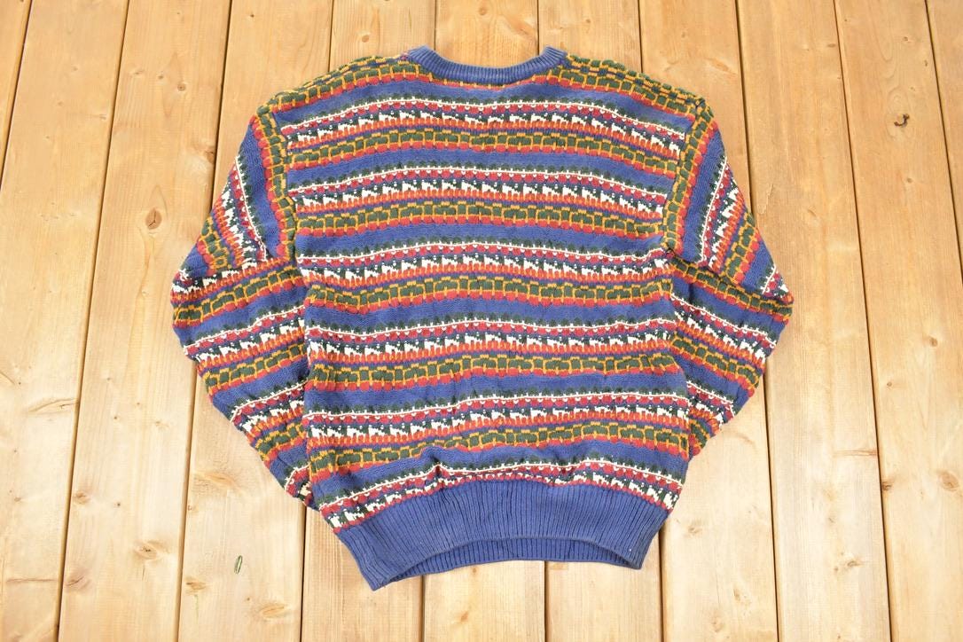 Vintage 1990s Izod Abstract Striped Knit Crewneck Sweater Men's M