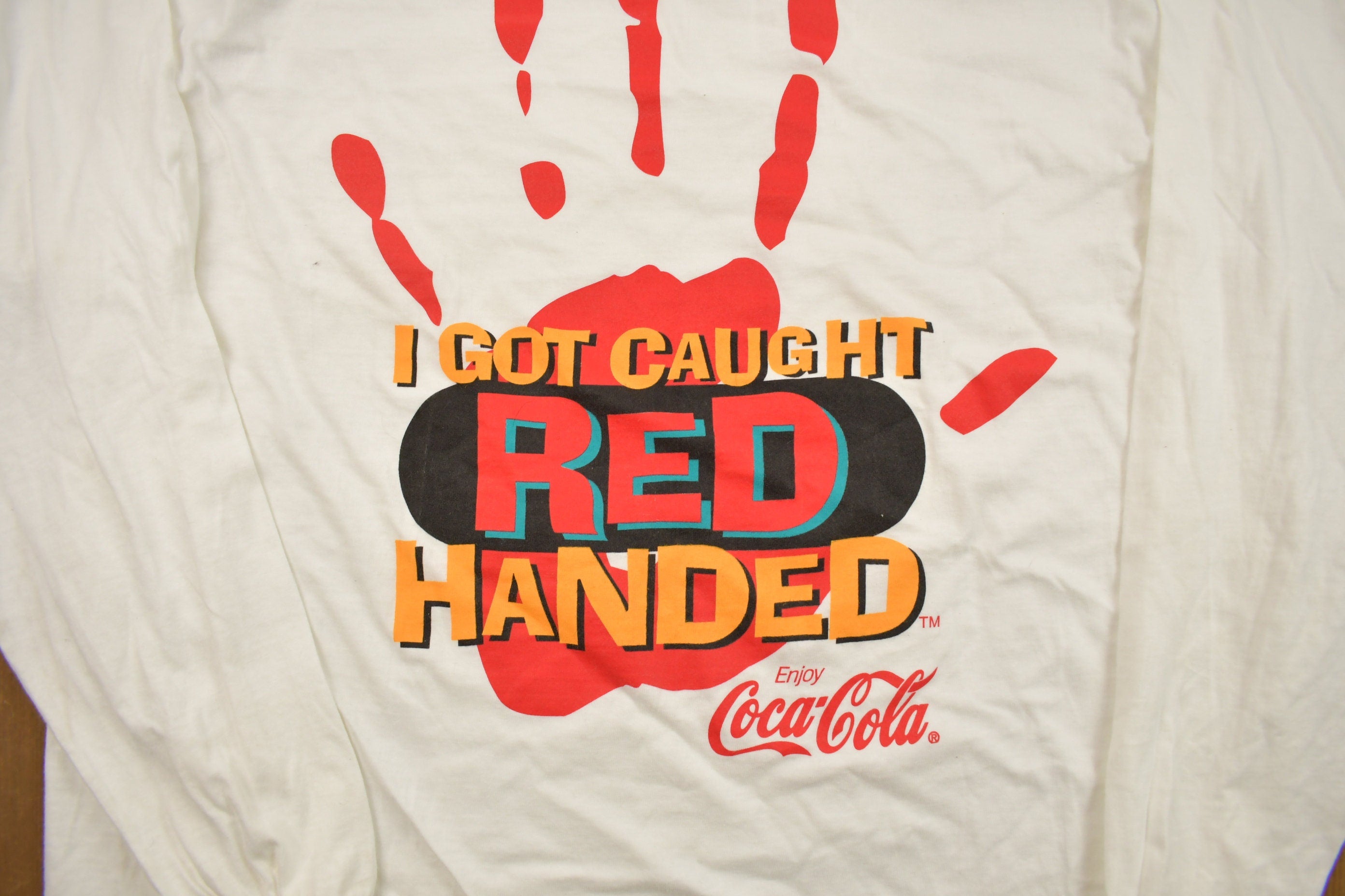 Vintage 1996 Caught Red Handed Coca Cola Graphic Long Sleeve Shirt