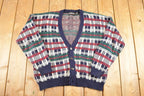 Vintage 1990s Botany 500 Knit Plaid Cardigan Sweater Mens XL /