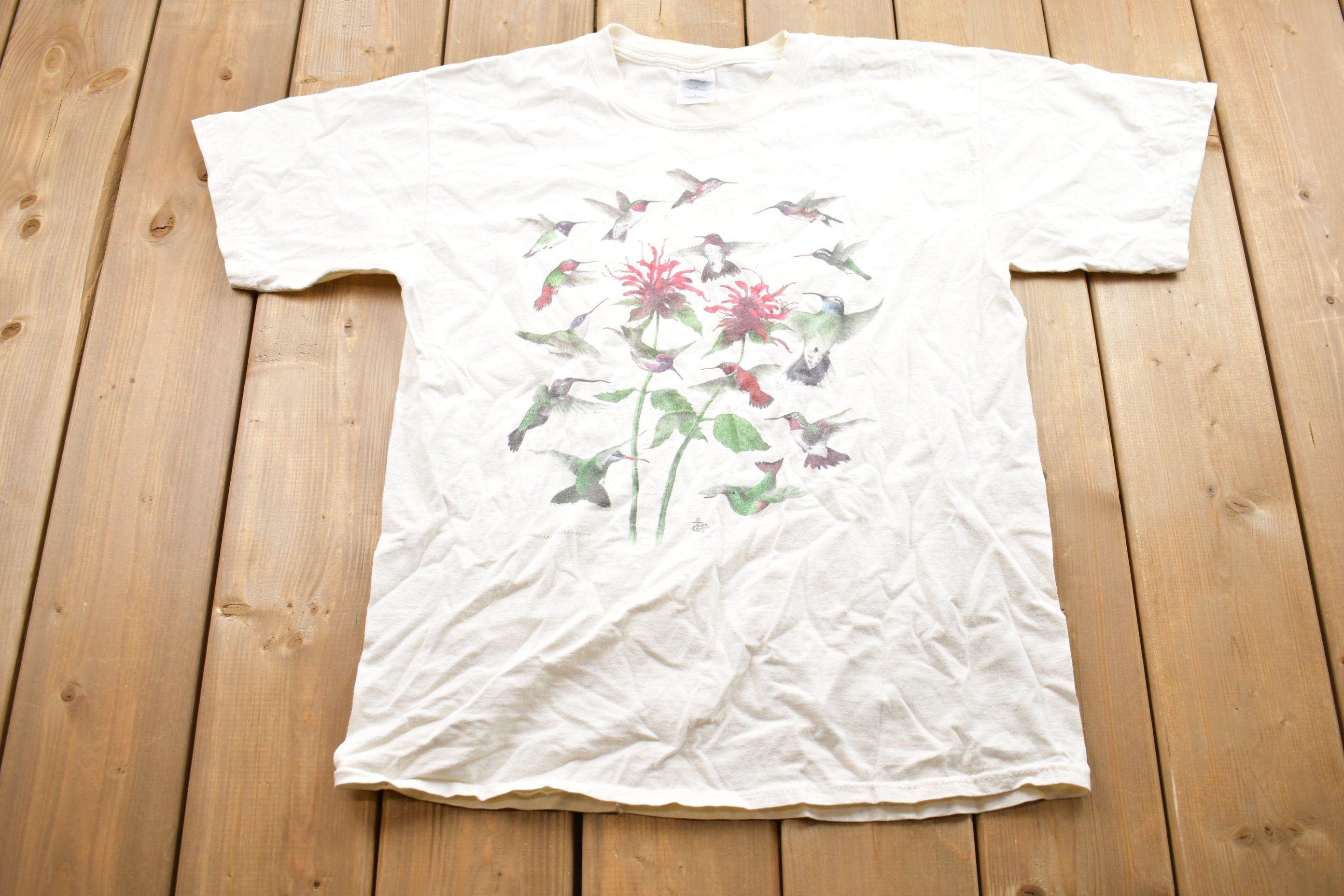 Vintage 1999 Bird Floral Graphic T-Shirt