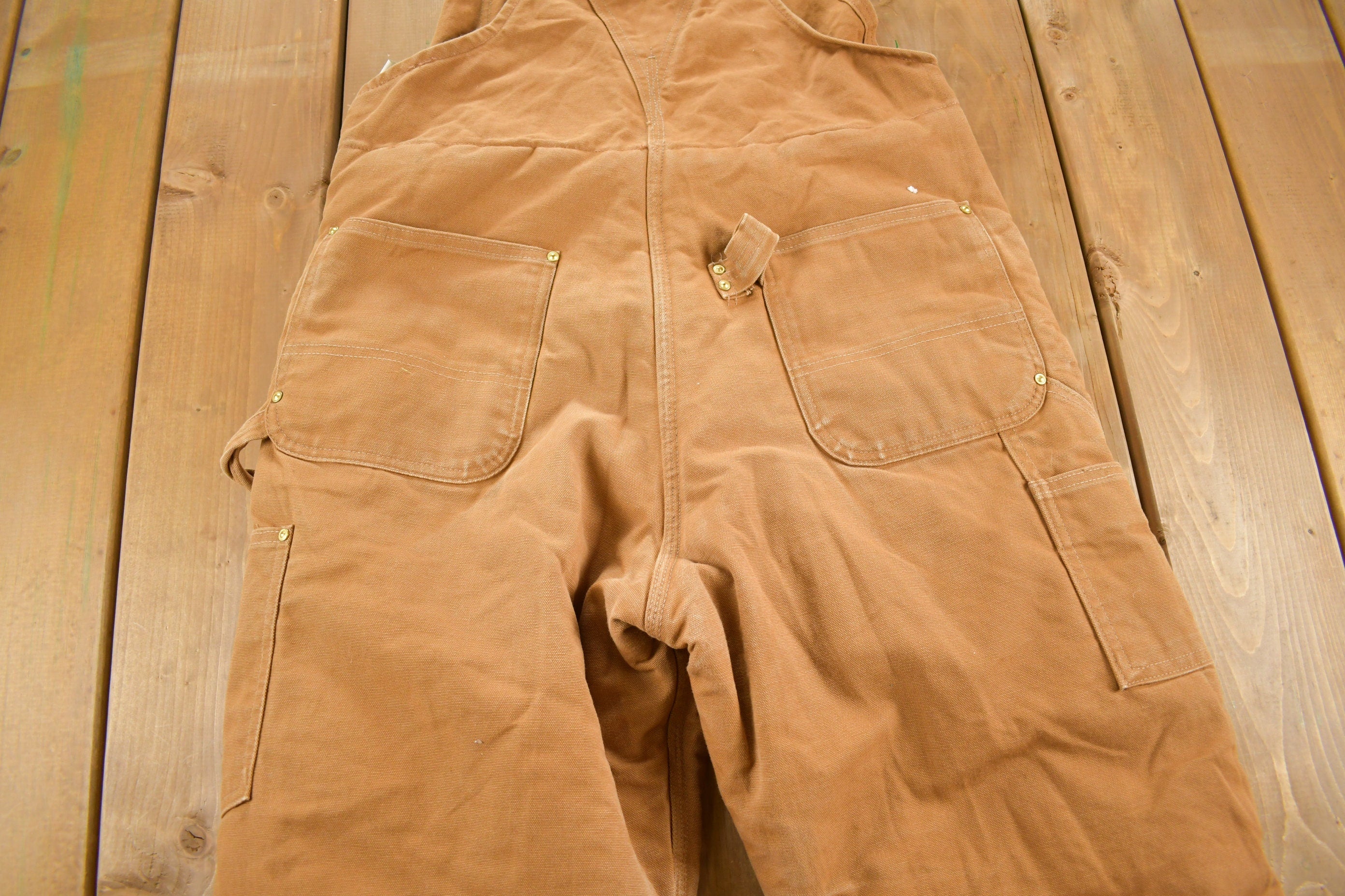 Vintage 1990s Carhartt Double Knee Quilted Canvas Overalls Size 38 x 30
