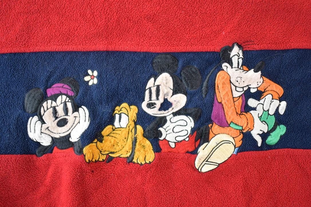 Vintage 1990s Mickey Mouse Fleece Distressed Disney Crewneck / Vintage Sweatshirt / Vintage Disney / Mickey / Embroidered / Made In USA