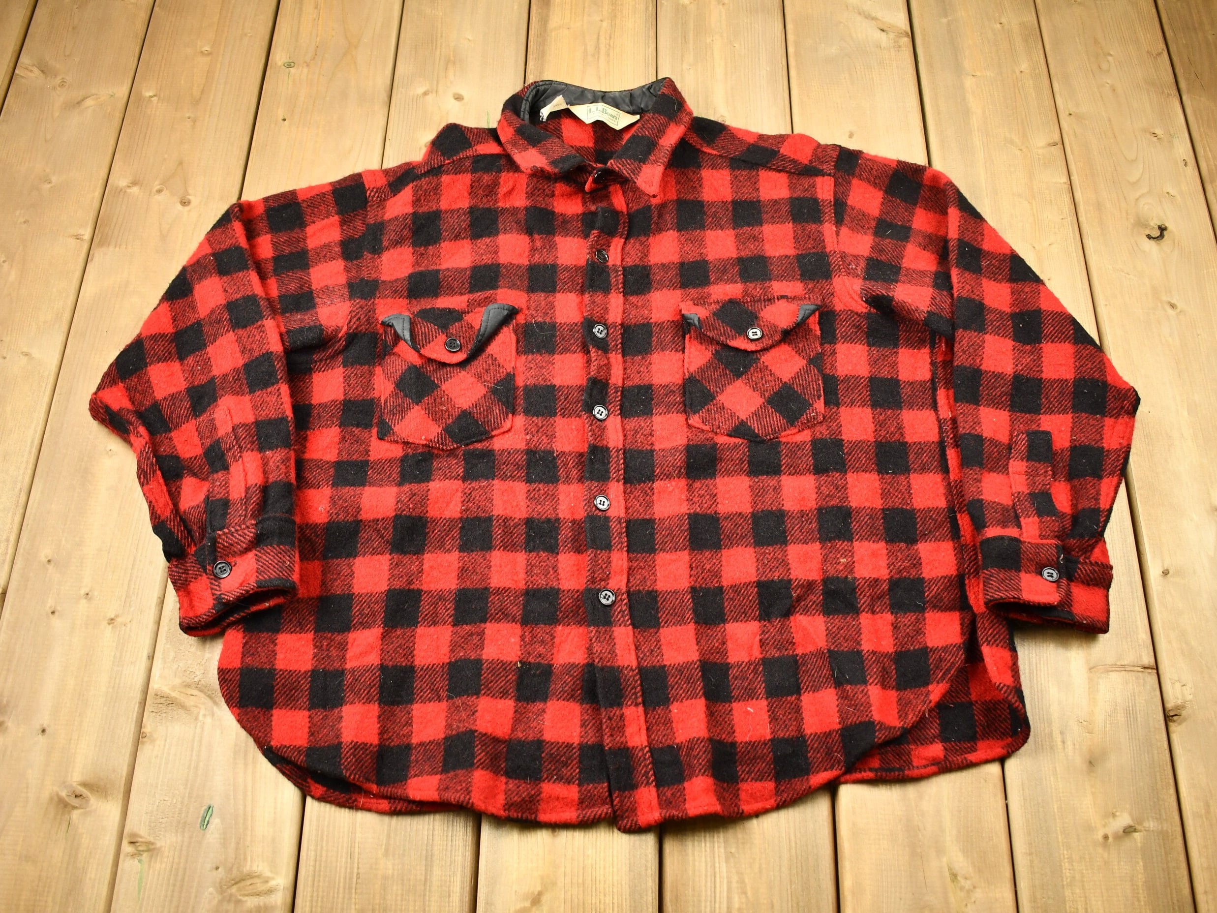 Vintage 1980s LL Bean Buffalo Plaid Wool Button Up Shirt