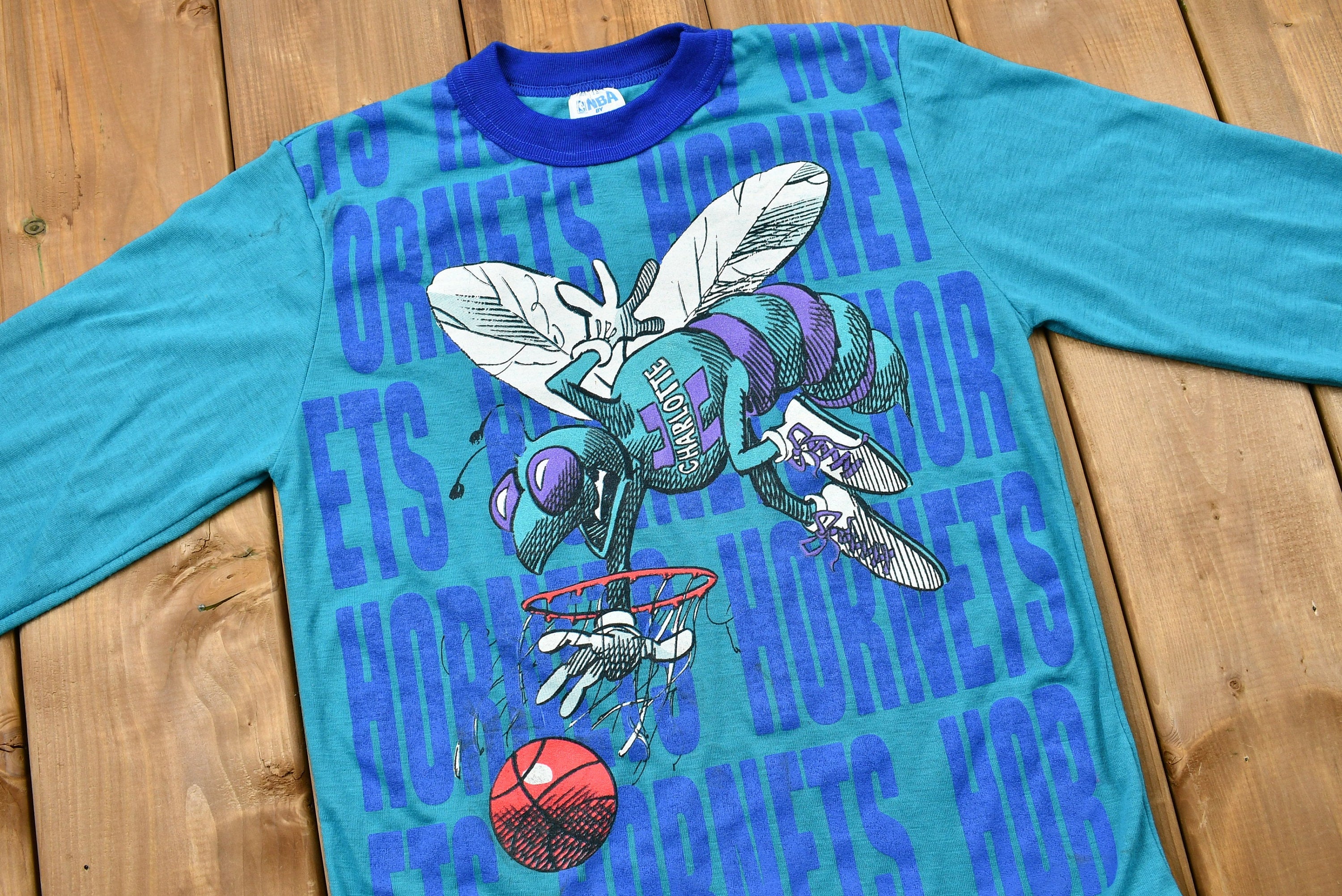 Vintage 1990s Charlotte Hornets Kid's Long Sleeve Graphic T-Shirt