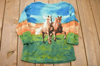 Vintage Y2K 2 Horses Bling Graphic Womens Long Sleeve T-Shirt