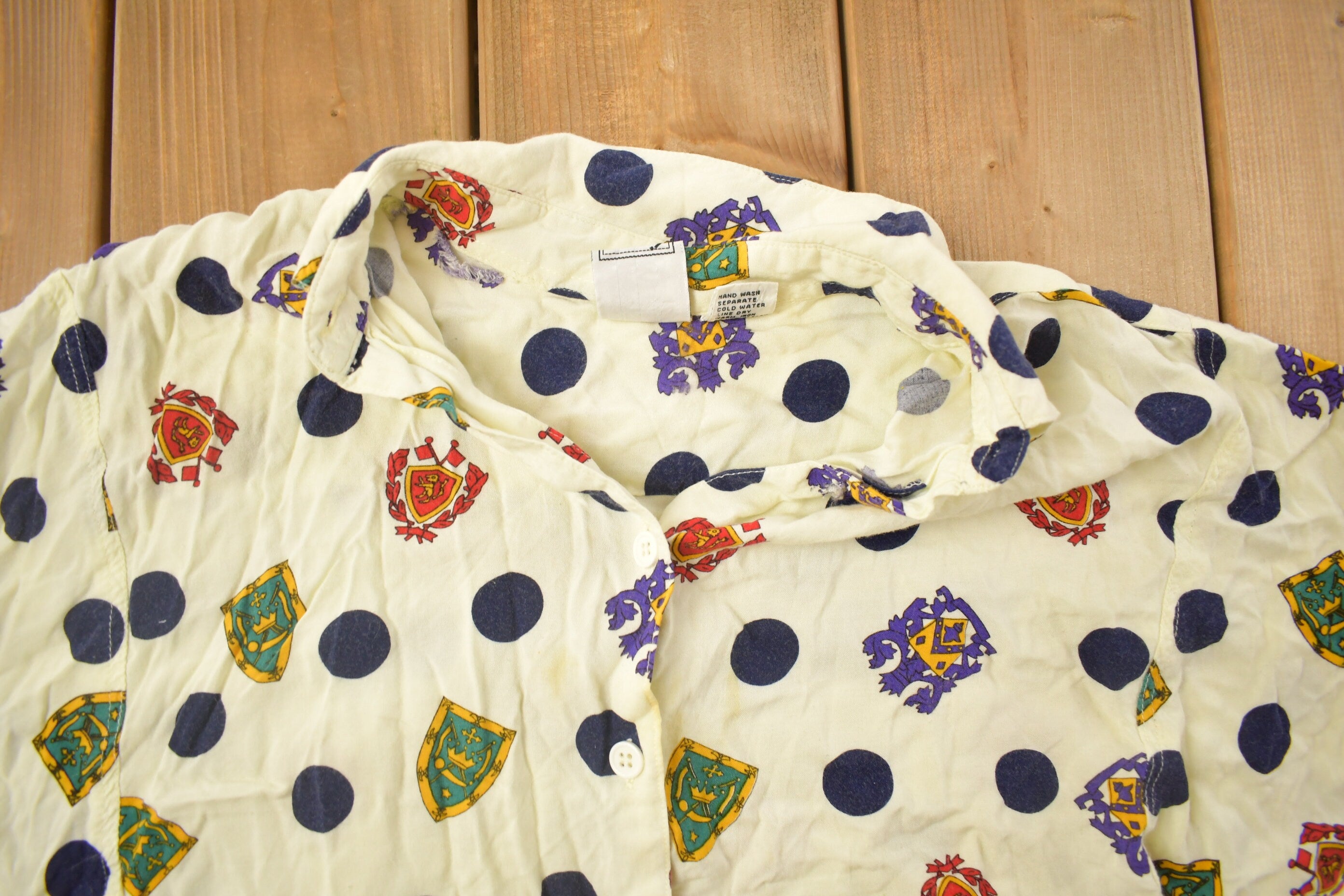 Vintage 1990s Sudden Impact Polka Dot Pattern Button Up Shirt