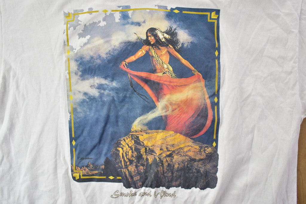 Vintage 1990s Smoke And Nature Wind Theme Graphic T-Shirt