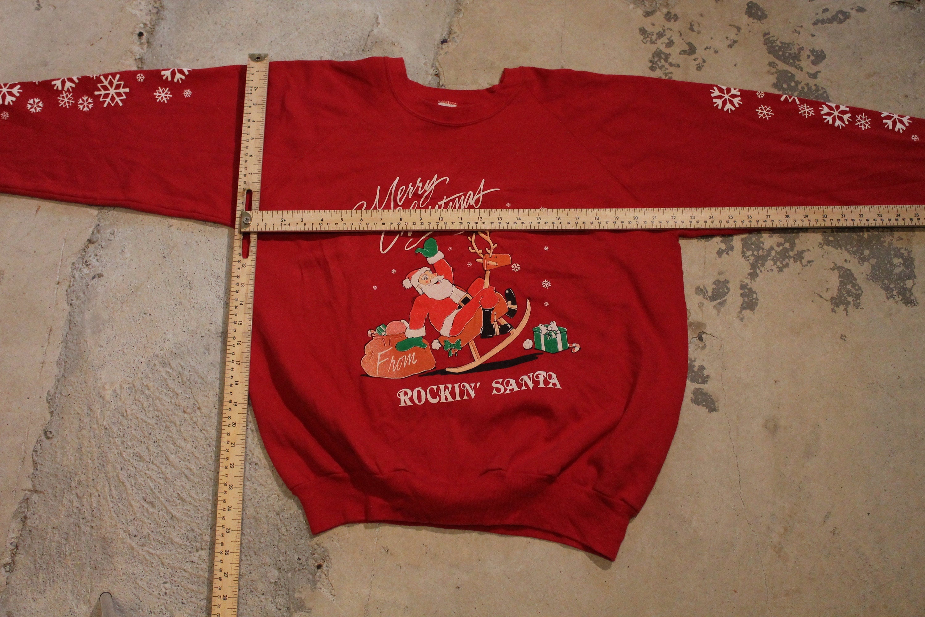 Vintage 1990s Christmas Sweater , 90s Holiday Crewneck , Festive Graphic , From Rockin Santa And His Rockin Reindeer , Made In USA