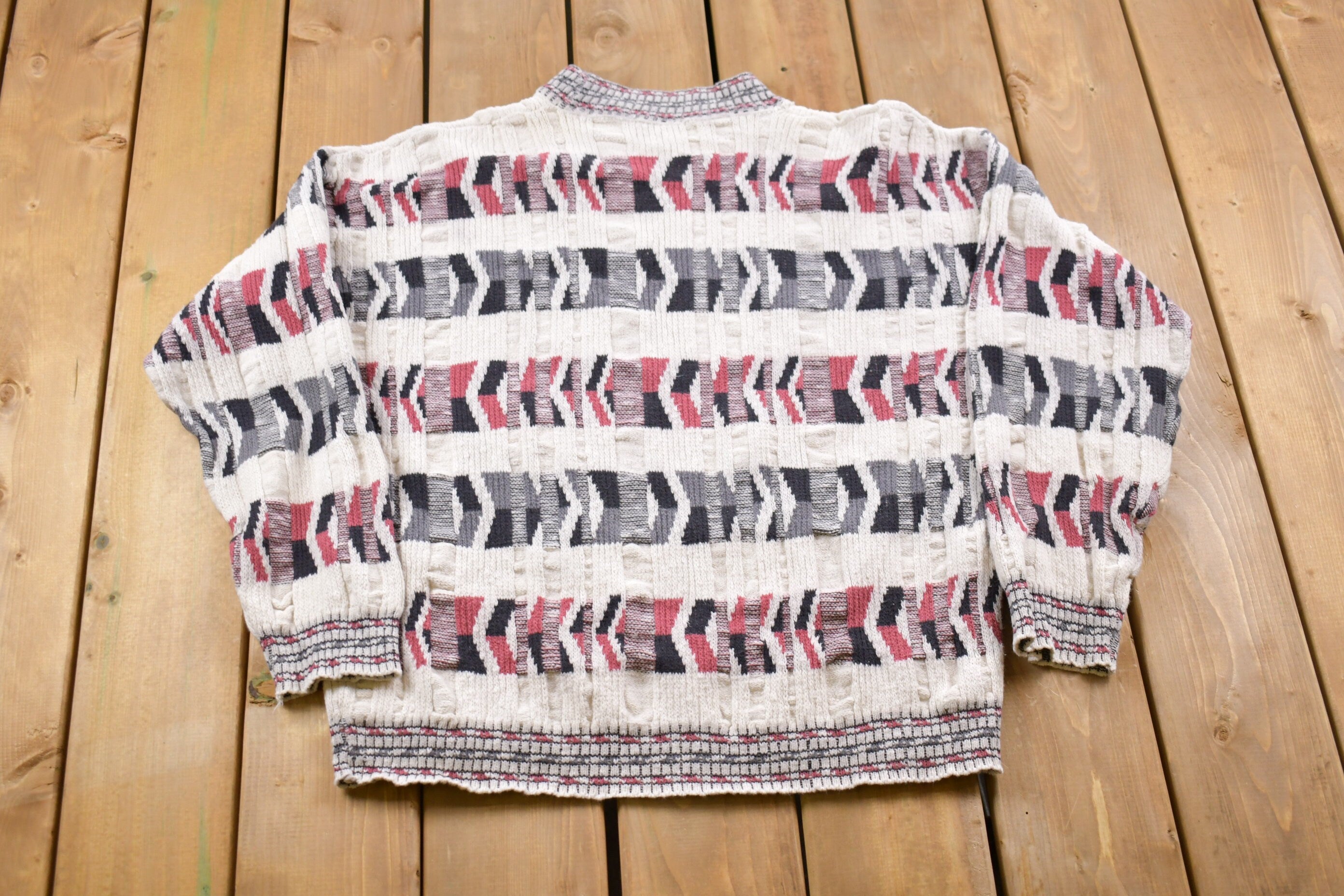 Vintage 1990s 3D Colored Cable Knit Crewneck Sweater