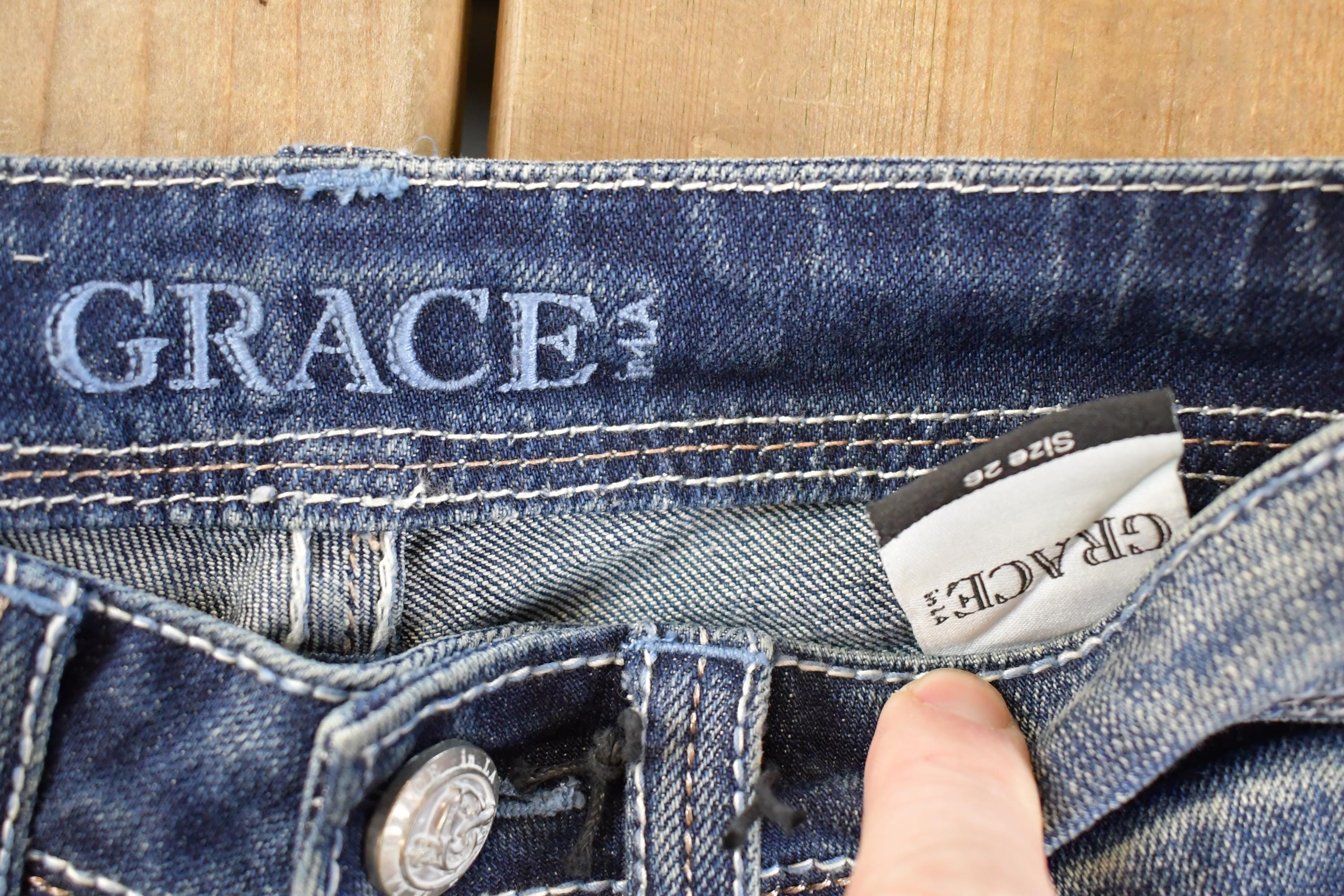 Vintage Deadstock Y2K Grace In LA Bedazzled Bootcut Low Rise Jeans Women's Size 26 x 32