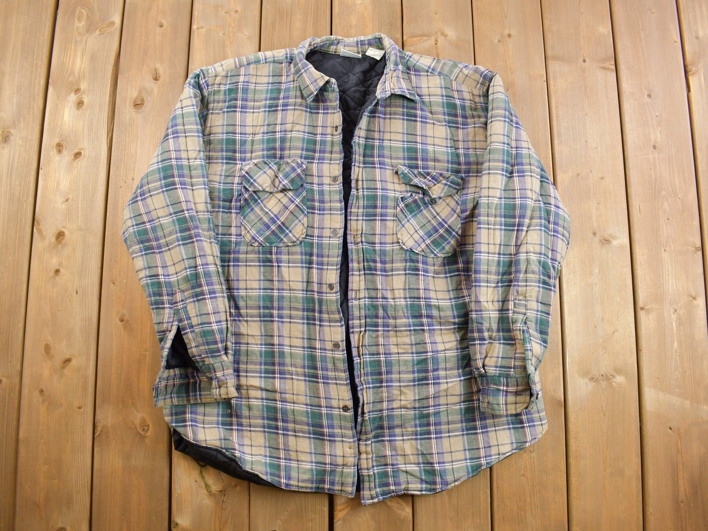 Vintage 1990s Lined Plaid Button Up Flannel Shirt