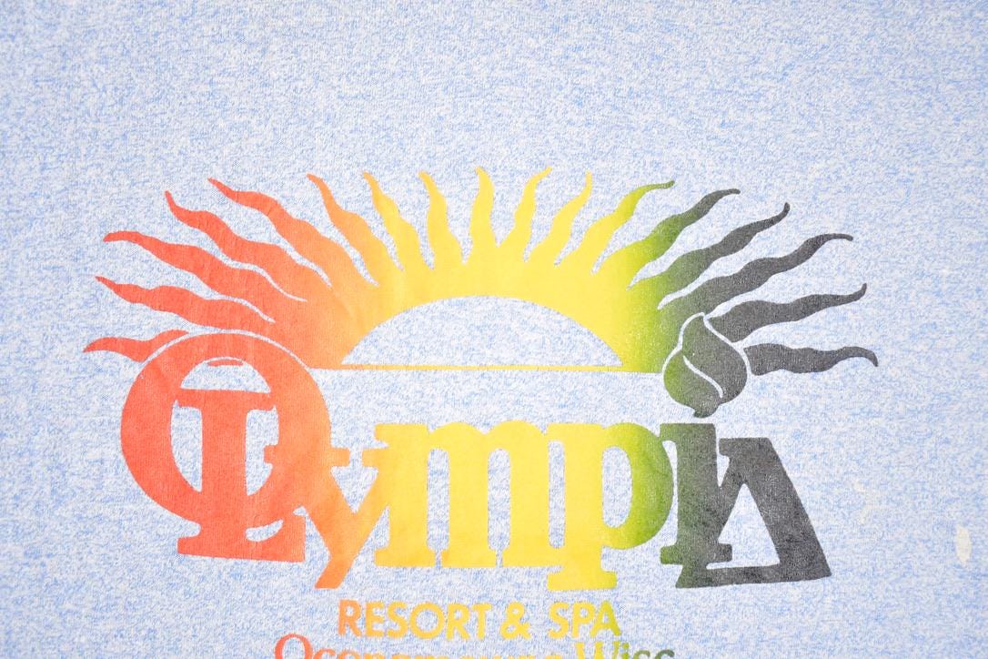 Vintage 1980s Olympia Resort And Spa Souvenir Travel Ringer T-Shirt Men's L