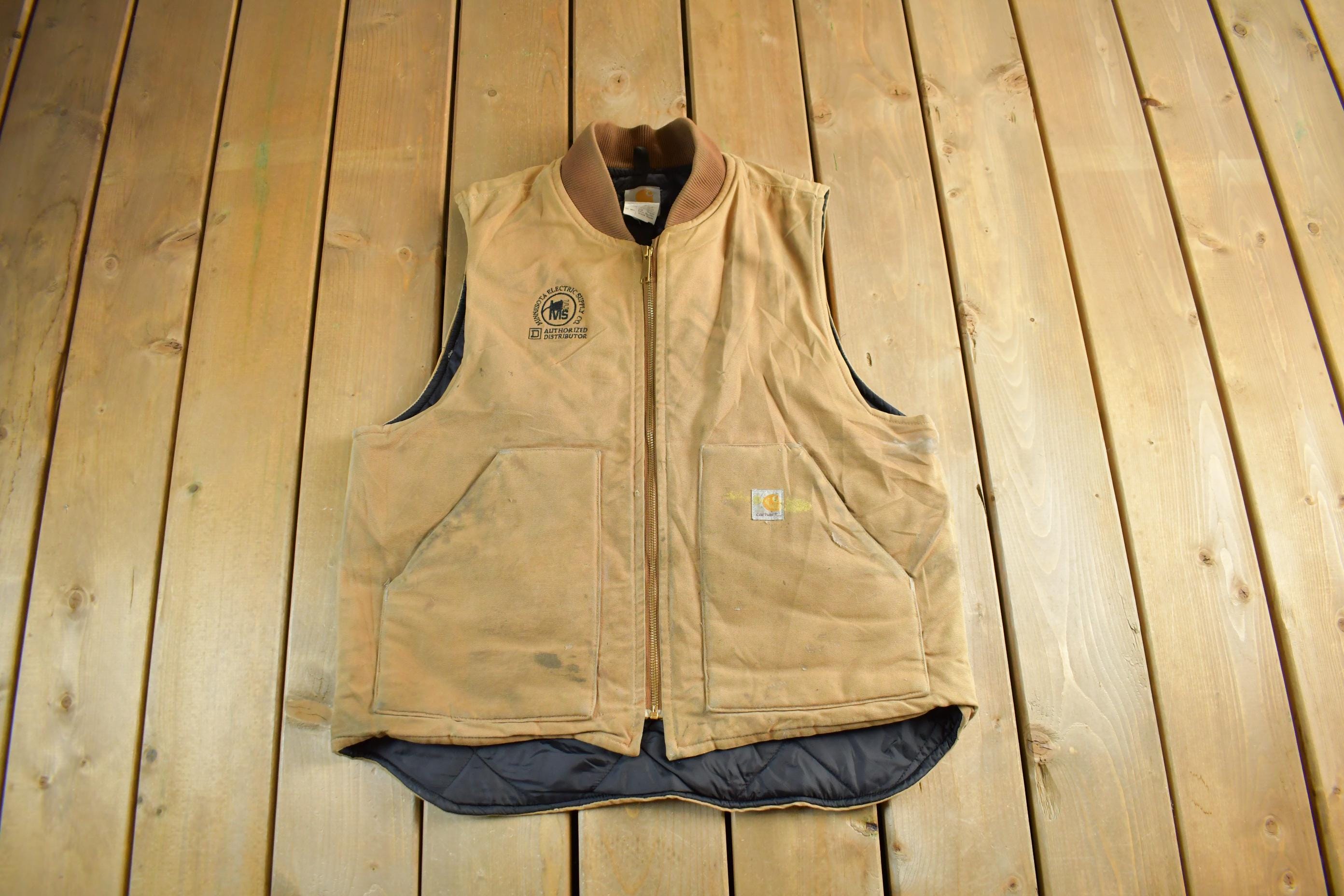 Vintage 1990s Distressed Carhartt Quilt Lined Jacket Vest Mens Large