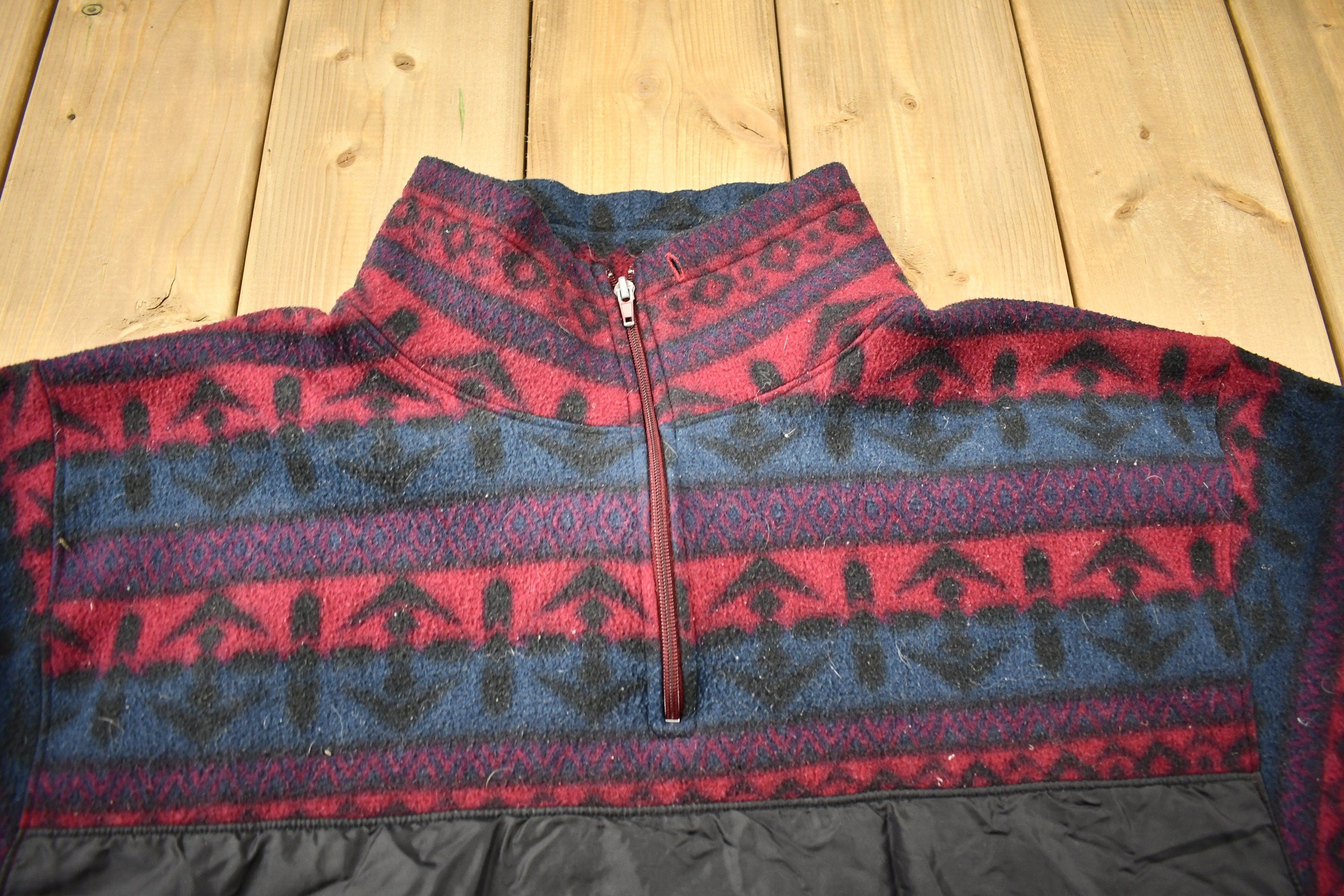 Vintage 1990s All Over Pattern Quarter Zip Fleece Sweater