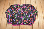 Vintage 1990s Marmie West Neon Abstract Pattern Knit Cardigan Sweater