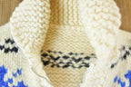 Vintage 1950s Hand Knit Wool Snowflake Full Zip Sweater Youth S