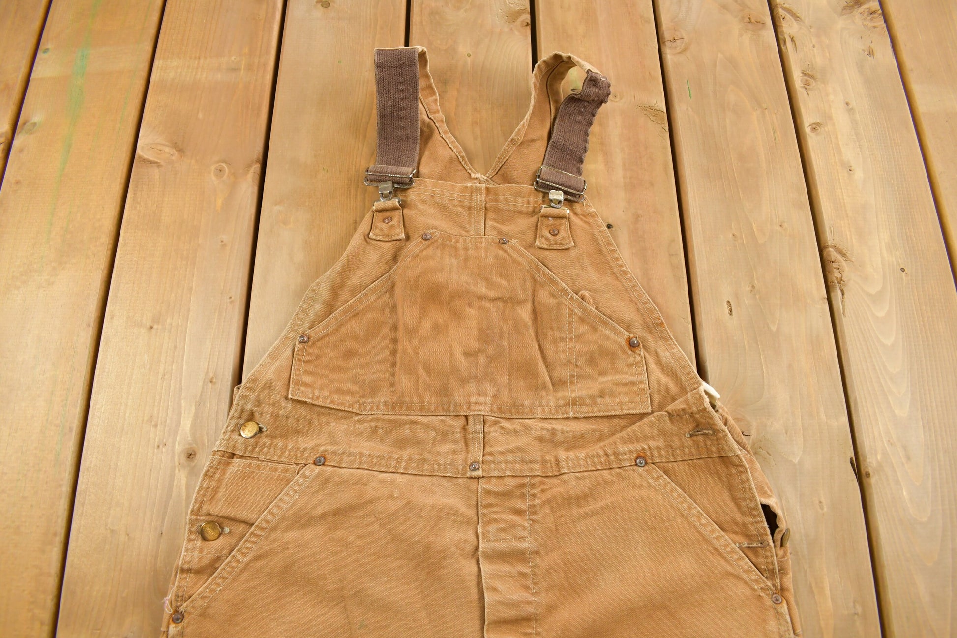 Vintage 1980s Carhartt Beige Canvas Double Knee Overalls Size 40 x 26