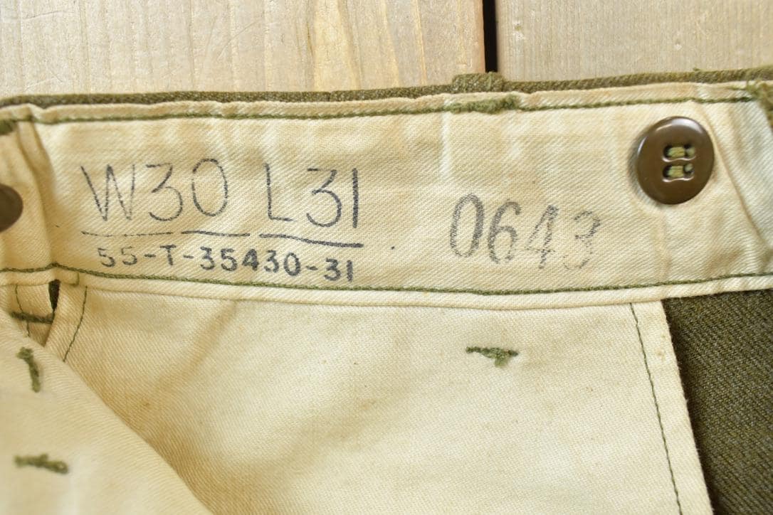 Vintage 1950s Military Pants 30 x 28 Olive Green Wool