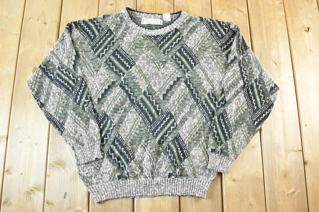 Vintage 1990s Michael Herald Knit Abstract Pattern Crewneck Sweater Mens L