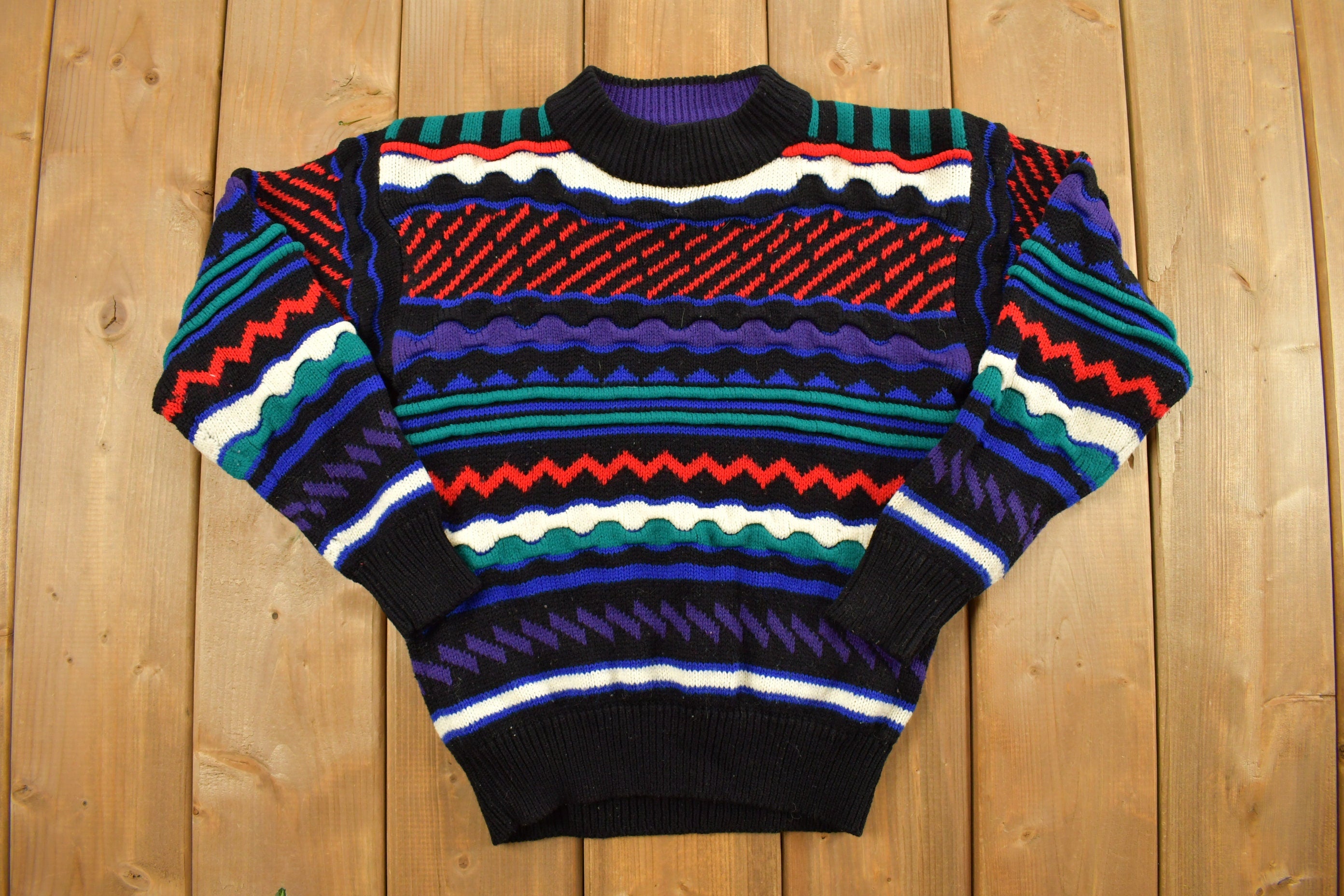 Vintage 1990s Lightning Bolt 3D Knit Youth Size Sweater