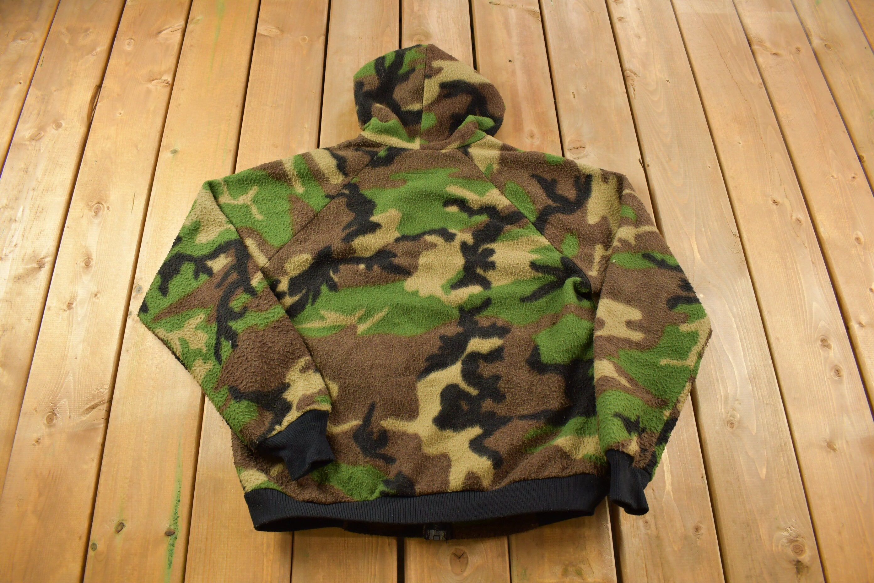 Vintage 1990s Woodland Camo Cabela's Fleece Hoodie & Pants Size Medium