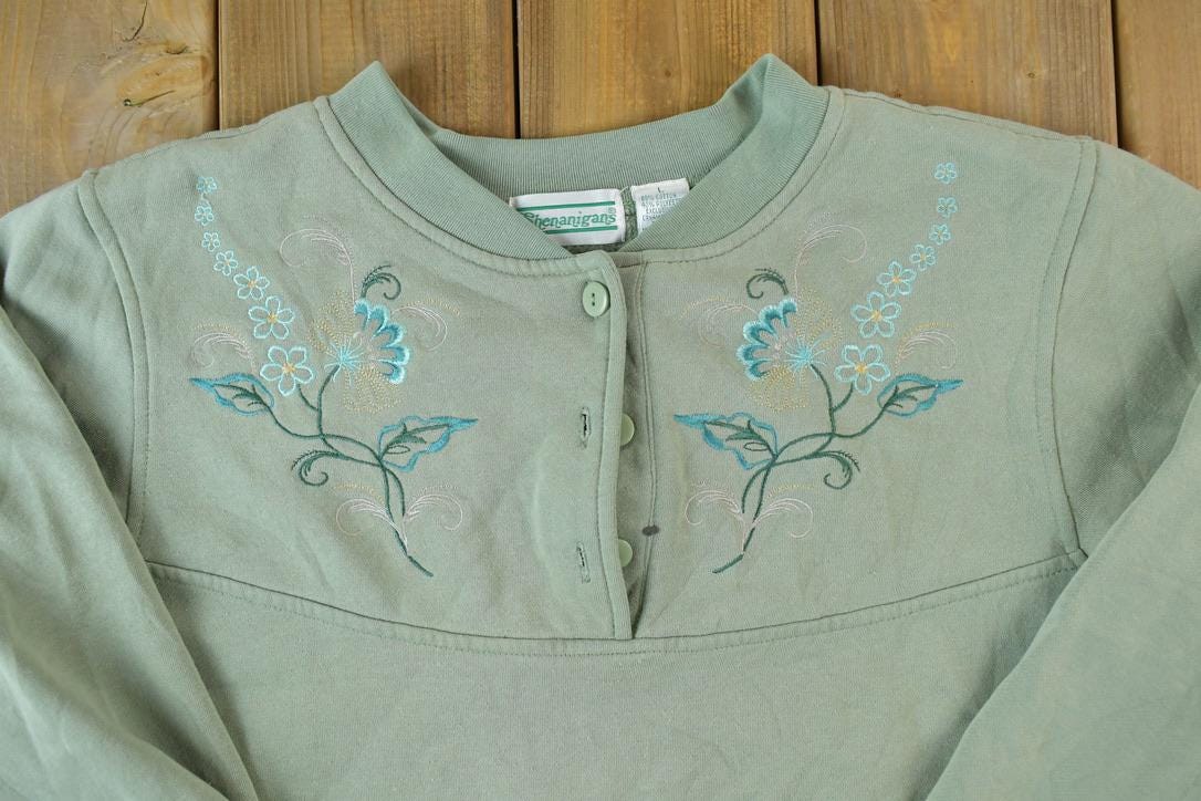 Vintage 1990s Shenanigans Floral Cute Crewneck Sweater