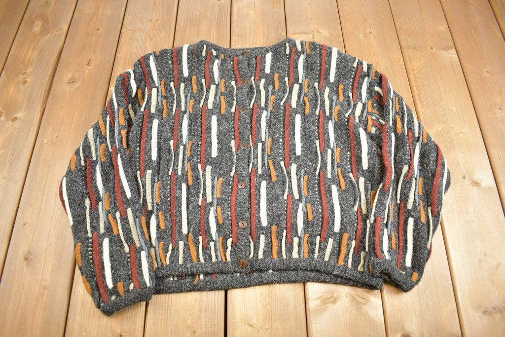 Vintage 1990s Kitty Hawk By Vivian Wang 3D Knit Cardigan Coloured Cable Knit
