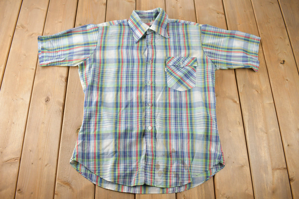 Vintage 1990s Levi's White Tab Short Sleeve Plaid Button Up Flannel Shirt