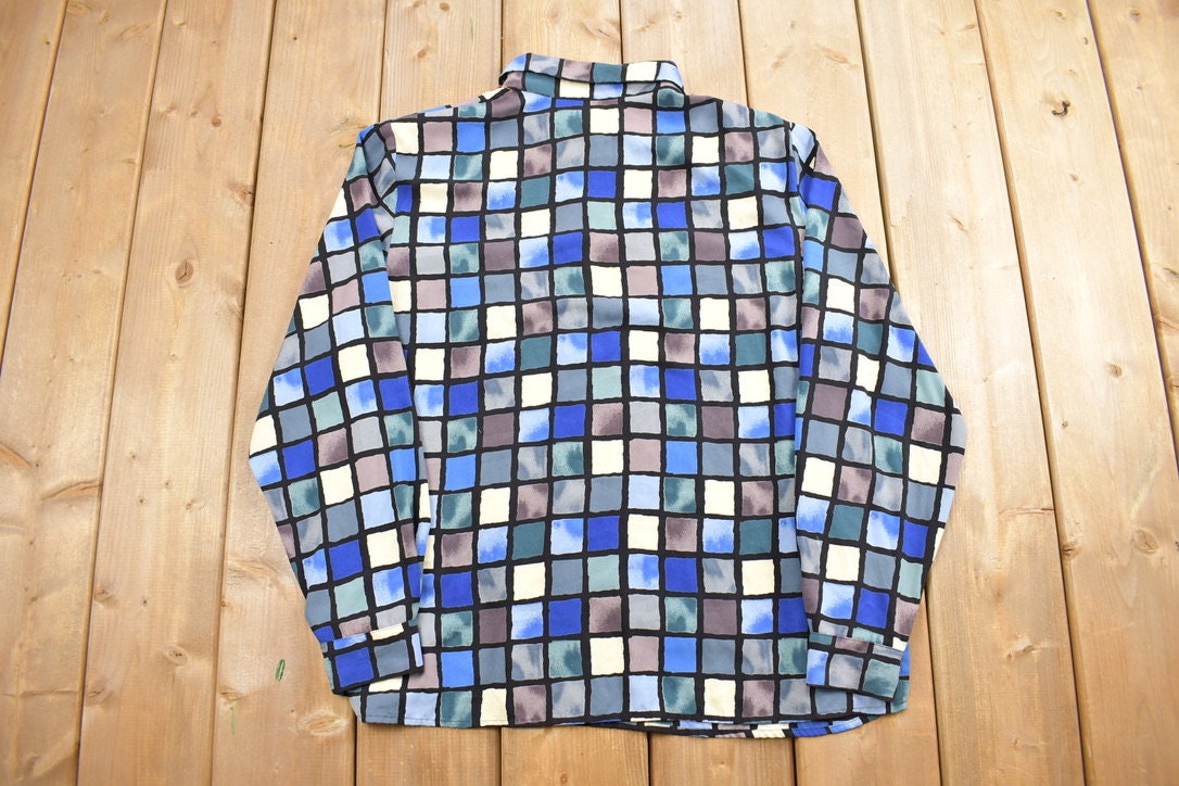 Vintage 1980s Kathy Che Stain Glass Pattern Button Up Shirt