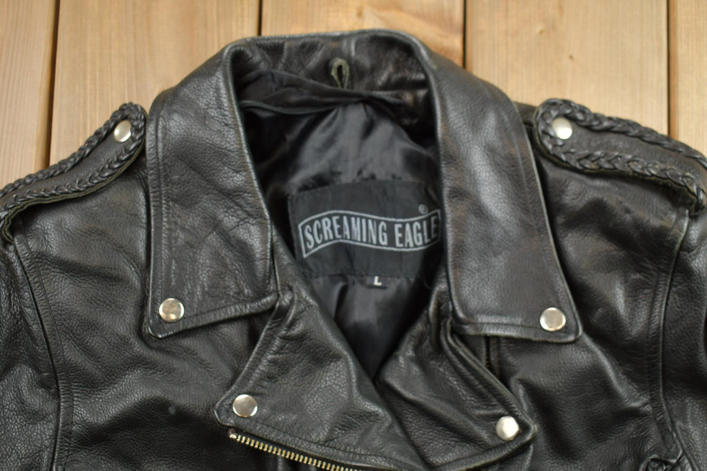 Vintage 1980s Womens Leather Braid Stud Biker Jacket