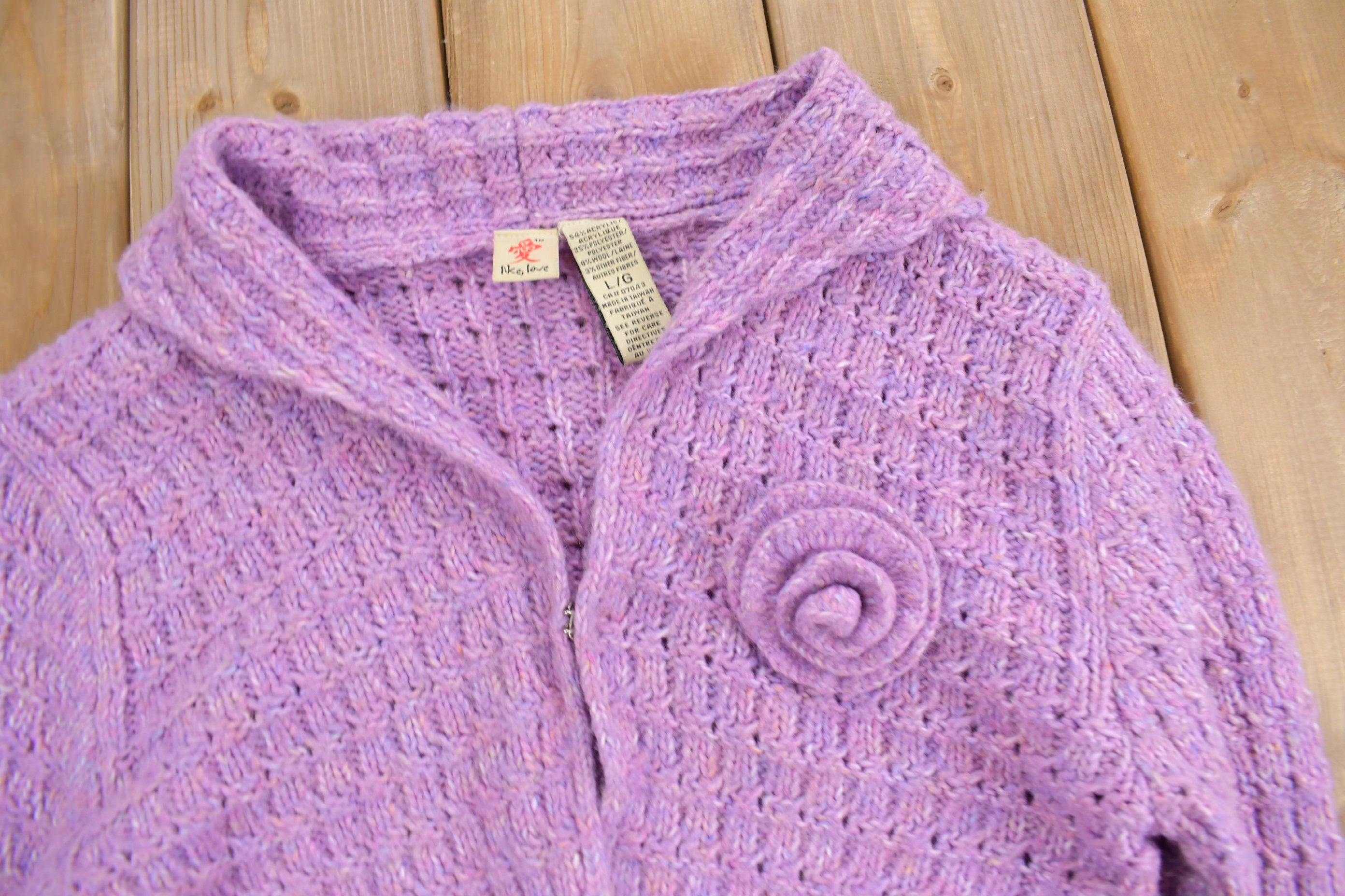 Vintage 1980s Like Love Purple Knit Cardigan Sweater