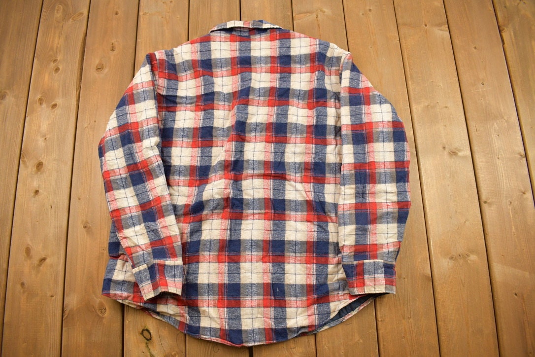 Vintage 1990s Plaid Quilted Flannel Button Up Shirt