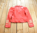 Vintage 1980s Womens Red Leather Embroidered Abstract Pattern Light Jacket