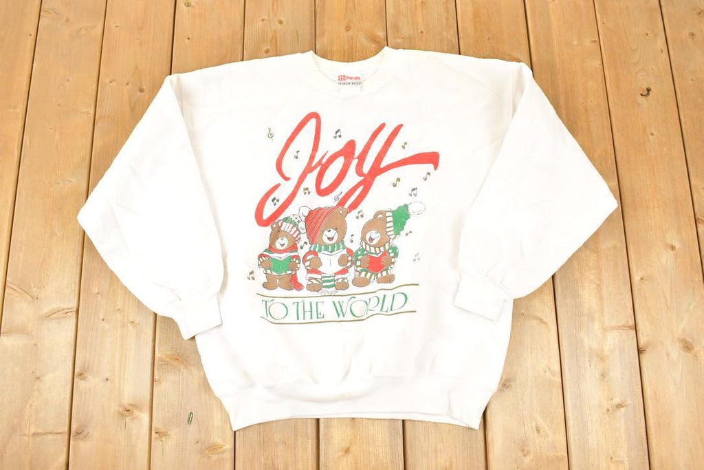 Vintage 1980s Joy To The World Cute Caroling Teddy Bear Christmas Crewneck Sweatshirt Women's L