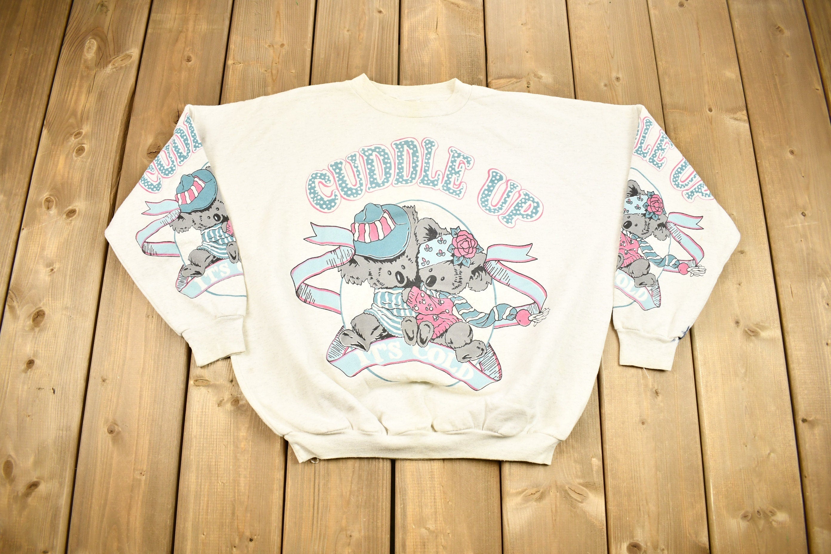 Vintage 1990s Cuddle Up Cute Teddy Bear Crewneck Sweater