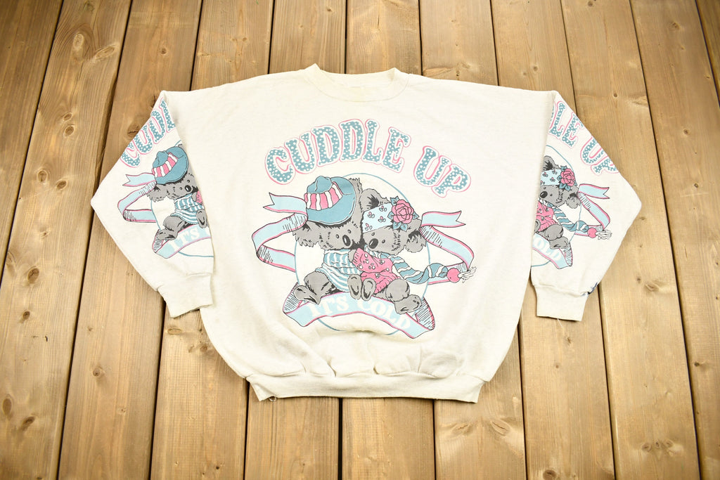 Vintage 1990s Cuddle Up Cute Teddy Bear Crewneck Sweater /