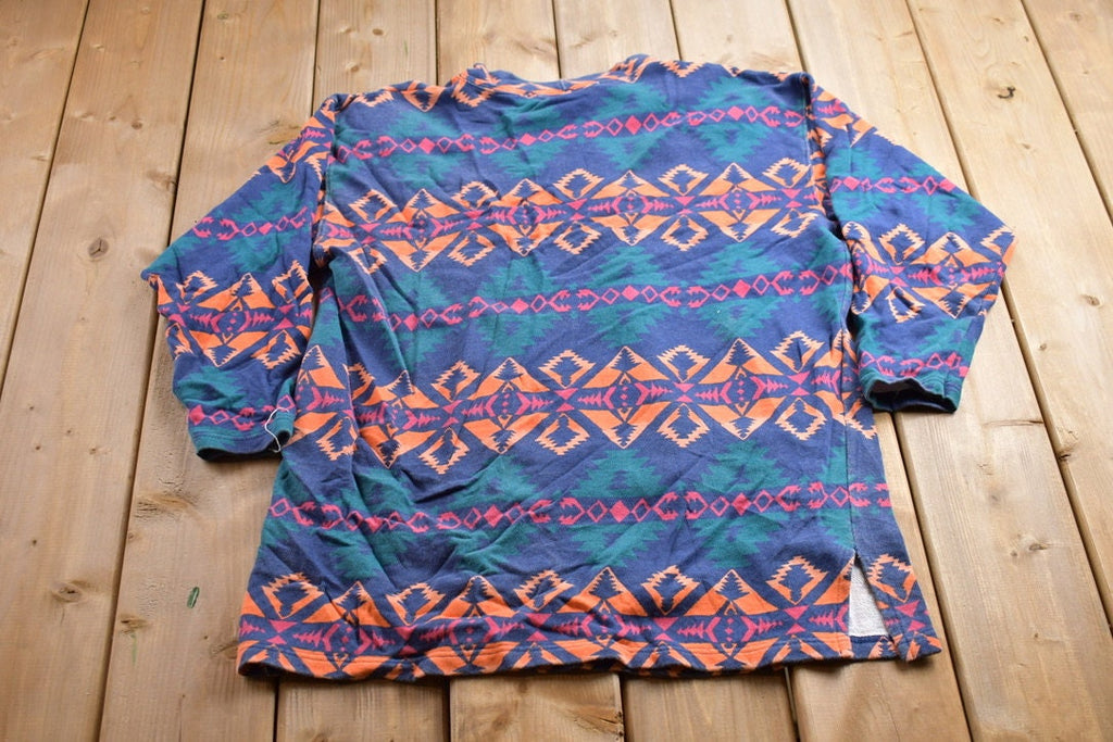 Vintage 1990s Nuovo All Over Print Funky Pattern Crewneck Sweatshirt / 90s Crewneck / Aztec Theme / Colourful / Streetwear / 90s Sweatshirt