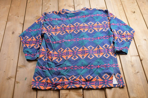 Vintage 1990s Nuovo All Over Print Funky Pattern Crewneck Sweatshirt / 90s Crewneck / Aztec Theme / Colourful / Streetwear / 90s Sweatshirt