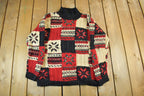 Vintage 1990s Jones New York Wool Knit Abstract Pattern Turtleneck Sweater Womens Large